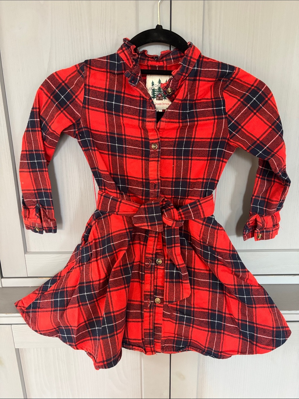 Kiel James Patrick Red and Navy Plaid Belted Shirt Dress